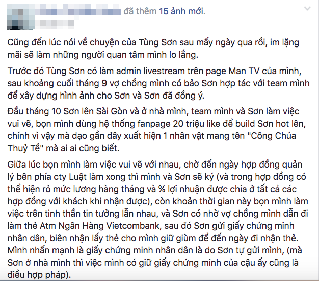 Quản lý cũ của Tùng Sơn lên tiếng: Sơn phản bội mình, và Ngô Huân thì phỏng tay trên - Ảnh 1.