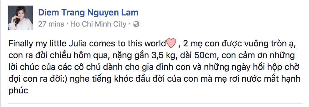 Á hậu Diễm Trang hạ sinh con gái đầu lòng - Ảnh 1. Á hậu Diễm Trang hạ sinh con gái đầu lòng - Ảnh 1.
