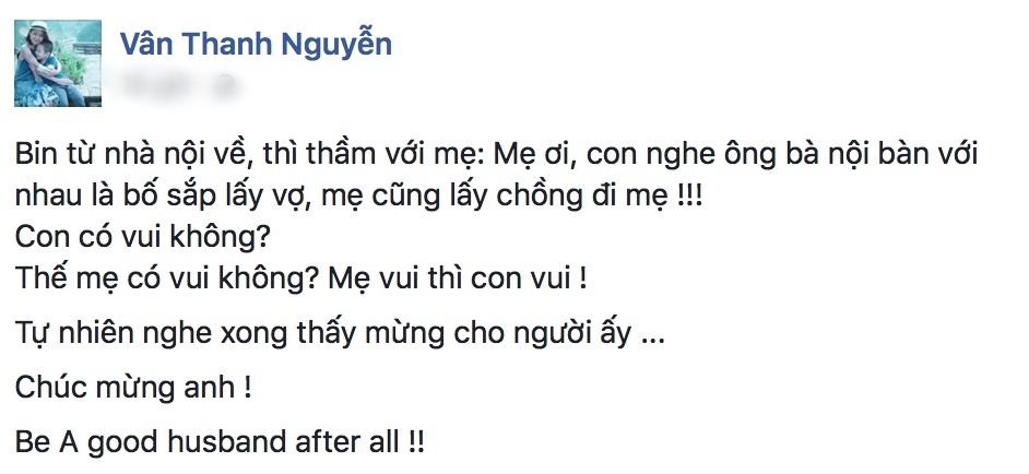 Chồng cũ chuẩn bị đi bước nữa và đây là phản ứng của Vân Hugo và con trai! - Ảnh 1. Chồng cũ chuẩn bị đi bước nữa và đây là phản ứng của Vân Hugo và con trai! - Ảnh 1.