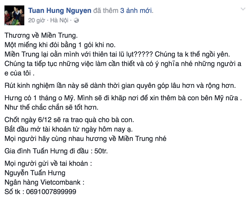 Các sao Việt cũng đang cùng chung tay giúp đỡ đồng bào lũ lụt miền Trung - Ảnh 5. Các sao Việt cũng đang cùng chung tay giúp đỡ đồng bào lũ lụt miền Trung - Ảnh 5.