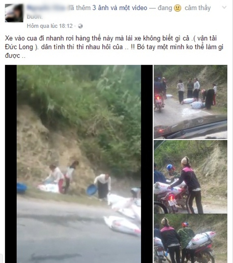 Xe tải bỏ chạy sau va chạm đánh rơi nhiều bao tải đạm xuống đường, người dân thi nhau lấy chở đi - Ảnh 1. Xe tải bỏ chạy sau va chạm đánh rơi nhiều bao tải đạm xuống đường, người dân thi nhau lấy chở đi - Ảnh 1.