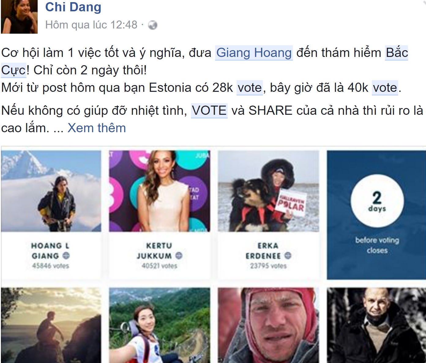 Chưa đầy 24 giờ nữa cổng bình chọn sẽ đóng, dân mạng hô hào vote cho Giang đến Bắc Cực - Ảnh 6. Chưa đầy 24 giờ nữa cổng bình chọn sẽ đóng, dân mạng hô hào vote cho Giang đến Bắc Cực - Ảnh 6.