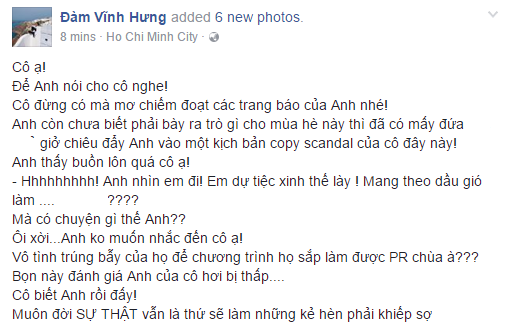 Đàm Vĩnh Hưng đáp trả khi bị nói copy scandal của Hà Hồ, chèn ép Phương Thanh - Ảnh 1. Đàm Vĩnh Hưng đáp trả khi bị nói copy scandal của Hà Hồ, chèn ép Phương Thanh - Ảnh 1.