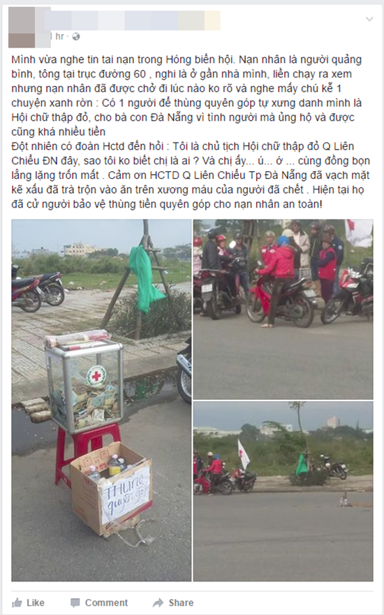 Mạo danh Hội chữ thập đỏ, ôm thùng quyên góp tiền trục lợi từ tai nạn ở Đà Nẵng - Ảnh 1.