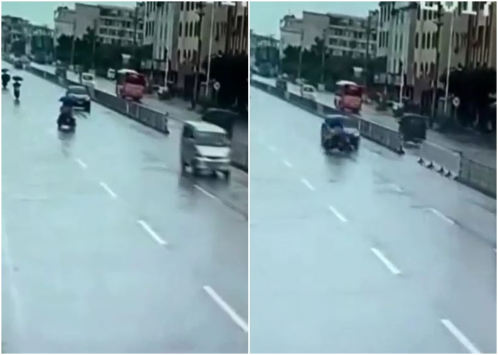 Video: Bị ô tô đâm trúng, 2 người đi xe máy điện bị hất tung lên trời, văng xa vài chục mét - Ảnh 2. Video: Bị ô tô đâm trúng, 2 người đi xe máy điện bị hất tung lên trời, văng xa vài chục mét - Ảnh 2.