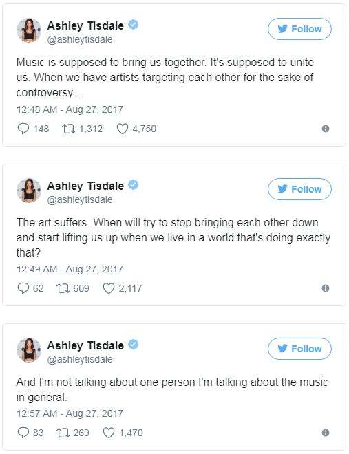 Ashley Tisdale bức xúc chỉ trích Taylor Swift vì tung nhạc chỉ để chửi nhau - Ảnh 2. Ashley Tisdale bức xúc chỉ trích Taylor Swift vì tung nhạc chỉ để chửi nhau - Ảnh 2.