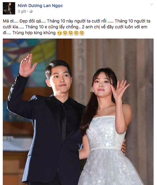 Biết tin Song Hye Kyo và Song Joong Ki kết hôn, sao Việt: Người phấn khích, kẻ khóc ròng - Ảnh 3. Biết tin Song Hye Kyo và Song Joong Ki kết hôn, sao Việt: Người phấn khích, kẻ 'khóc ròng' 3