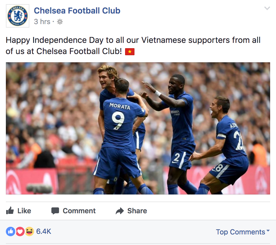 Chelsea, Liverpool và các đội bóng lớn chúc mừng Quốc khánh Việt Nam - Ảnh 2. Chelsea, Liverpool và các đội bóng lớn chúc mừng Quốc khánh Việt Nam - Ảnh 2.