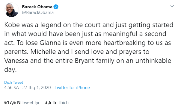 Viết lời tưởng nhớ Kobe Bryant lên mạng xã hội, Tổng thống Donald Trump bị nghi đạo nhái status của Obama - Ảnh 2.