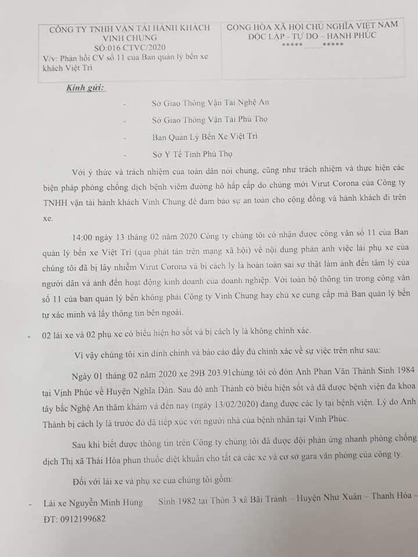 Chở hành khách có biểu hiện sốt từ Vĩnh Phúc đi Nghệ An, nhiều nhân viên xe khách bị yêu cầu cách ly, xét nghiệm Covid-19 - Ảnh 3.