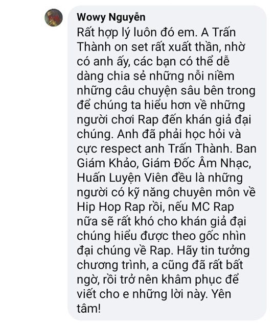 Nhiều khán giả không hài lòng khi Trấn Thành làm MC Rap Việt, Wowy lên tiếng bênh vực - Ảnh 3.