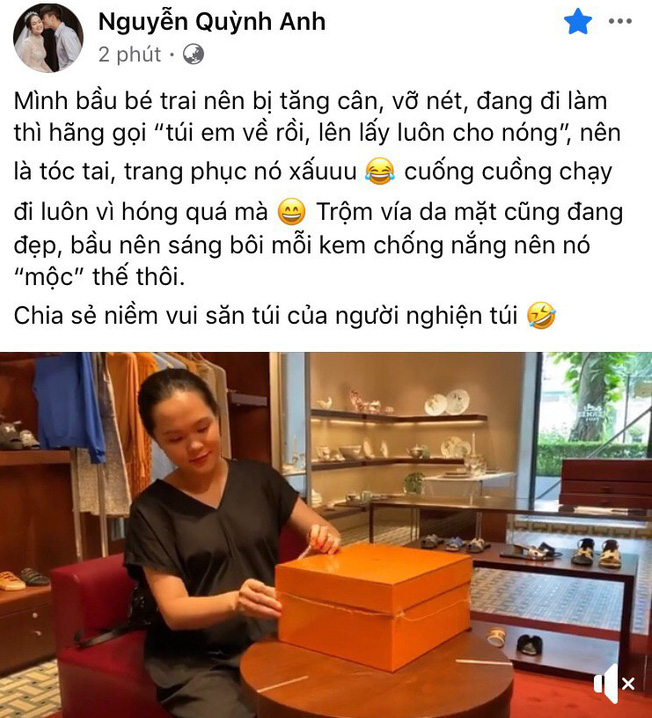 Quỳnh Anh (vợ Duy Mạnh) khoe mặt mộc khi đập hộp túi hàng hiệu trăm triệu, chị gái gây chú ý với câu hỏi: Yên tâm đi đẻ chưa - Ảnh 1.