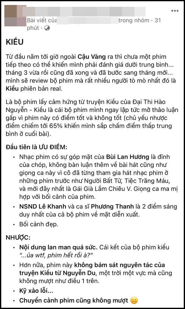 Khán giả chấm điểm KIỀU dưới trung bình, thất vọng nhất vì không hề bám sát nguyên tác - Ảnh 2. Khán giả chấm điểm KIỀU dưới trung bình, thất vọng nhất vì không hề bám sát nguyên tác - Ảnh 2.