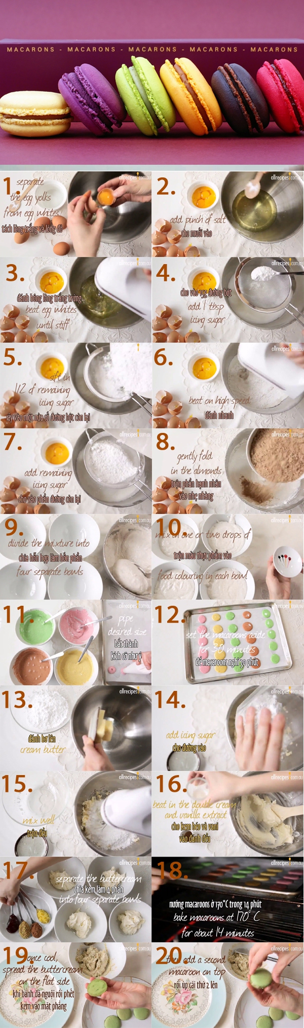 Học cách làm macarons 4 màu 4 vị rực rỡ 1