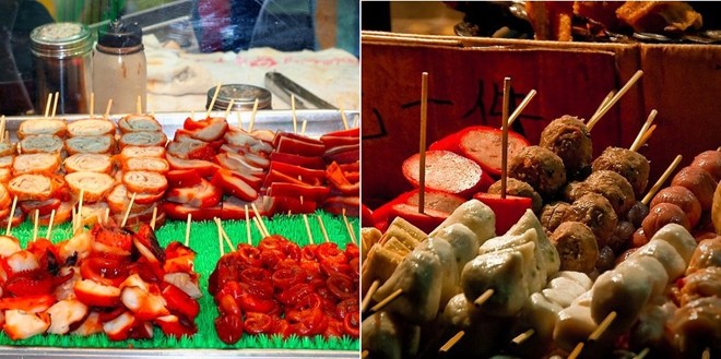 Thịt xiên nướng: Đây là một trong những món ăn đường phố hấp dẫn nhất Hong Kong, với đủ mọi loại nguyên liệu từ thịt tới hải sản, chả cá...
