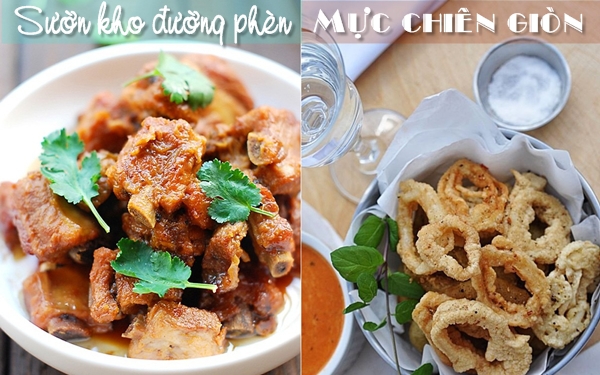 Thực đơn sườn kho - mực chiên giản đơn mà quá ngon