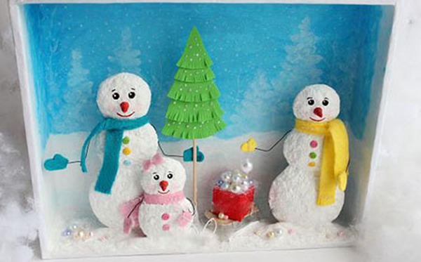 Đáng yêu khung tranh 3D gia đình người tuyết