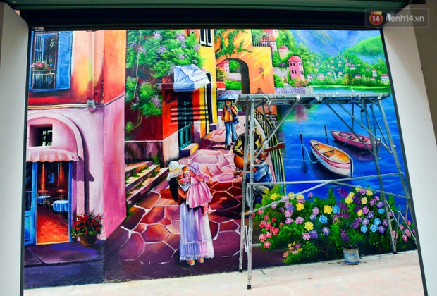 Ngắm bức tranh tường 3D phong cảnh góc phố Venice đầy màu sắc trong ngõ nhỏ Hà Nội - Ảnh 2. vẽ tranh tường mầm non