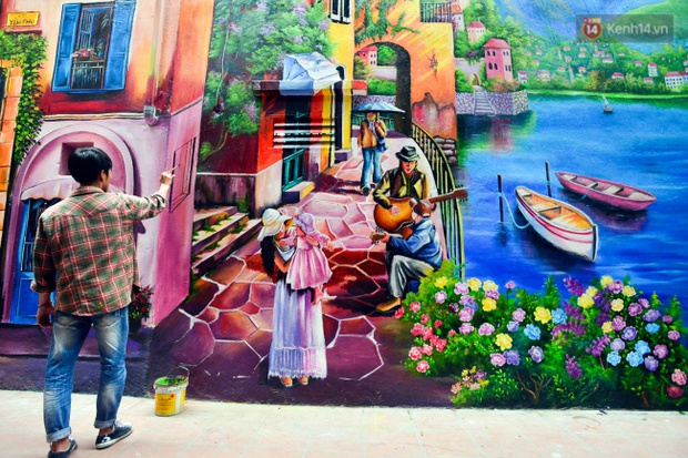 Ngắm bức tranh tường 3D phong cảnh góc phố Venice đầy màu sắc trong ngõ nhỏ Hà Nội - Ảnh 6. vẽ tranh tường mầm non