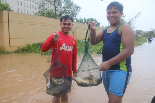 Sau bão số 10, người dân Quảng Bình quăng chài, thả lưới bắt cá giữa phố - Ảnh 5. Sau bão số 10, người dân Quảng Bình quăng chài, thả lưới bắt cá giữa phố - Ảnh 5.