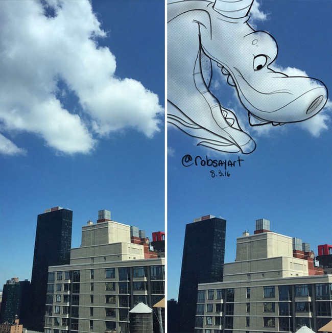 Họa sĩ vẽ tranh hoạt hình lên những đám mây - Ảnh 1.