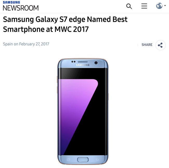 Galaxy S7 edge được vinh danh Smartphone tốt nhất năm 2016 tại MWC 2017, đánh bật mọi đối thủ cản đường - Ảnh 1.