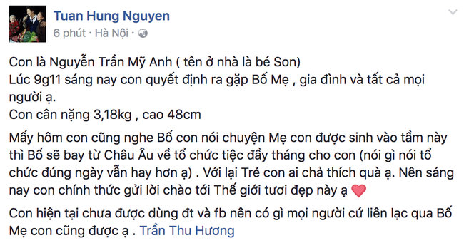 Tuấn Hưng và vợ đón chào thiên thần nhỏ thứ hai - Ảnh 1. Tuấn Hưng và vợ đón chào thiên thần nhỏ thứ hai - Ảnh 1.