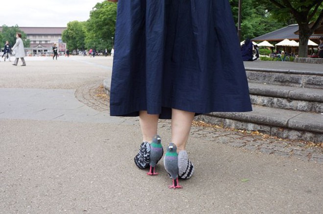 Quý cô Nhật Bản khiến mọi người hết hồn với đôi giày hình chim bồ câu như thật - Ảnh 1.