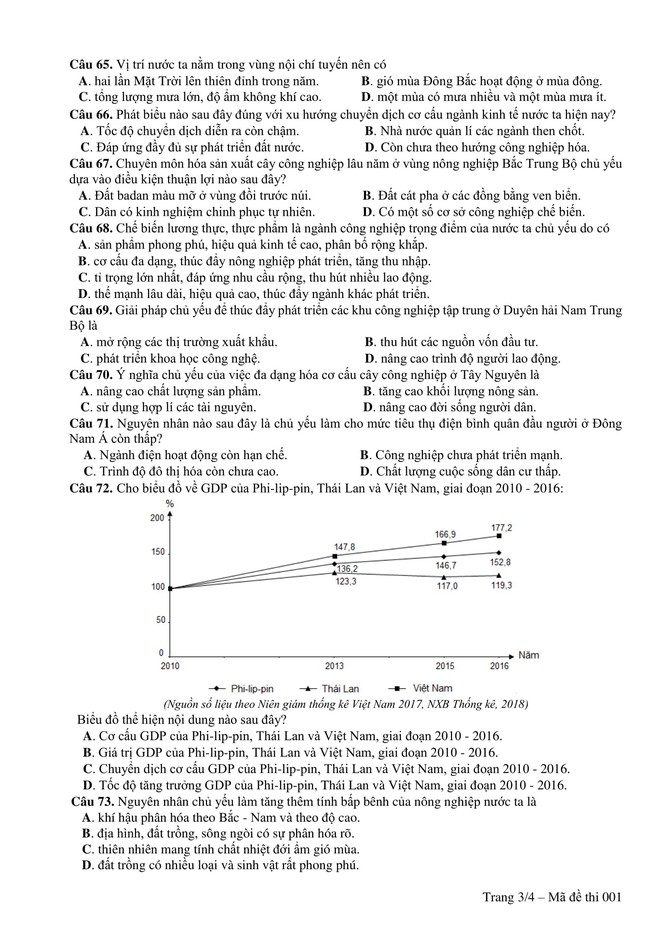 Đề thi minh hoạ THPT Quốc gia năm 2019: Địa lý - Ảnh 3.