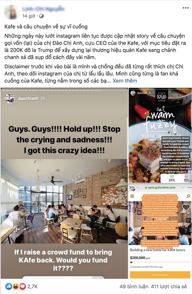 Thông tin cựu CEO Đào Chi Anh gọi vốn cộng đồng để mở lại The KAfe và rất nhiều ý kiến trái chiều từ cư dân mạng - Ảnh 1.