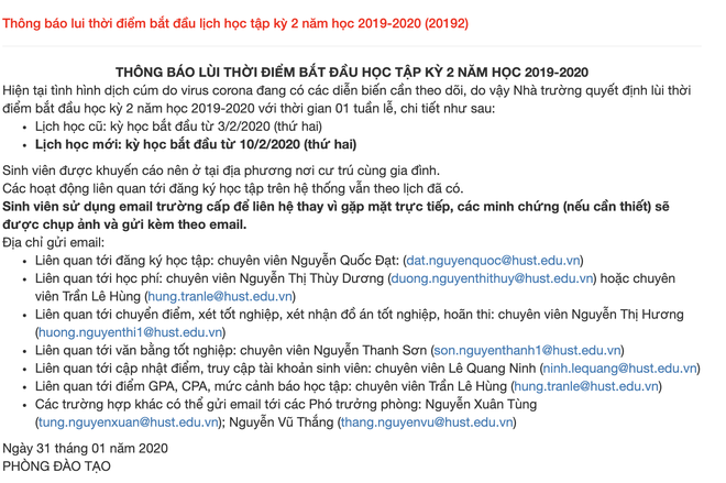 Sau Bách Khoa Hà Nội, có thêm 6 trường Đại học ra thông báo cho sinh viên nghỉ học tránh virus Corona - Ảnh 2.