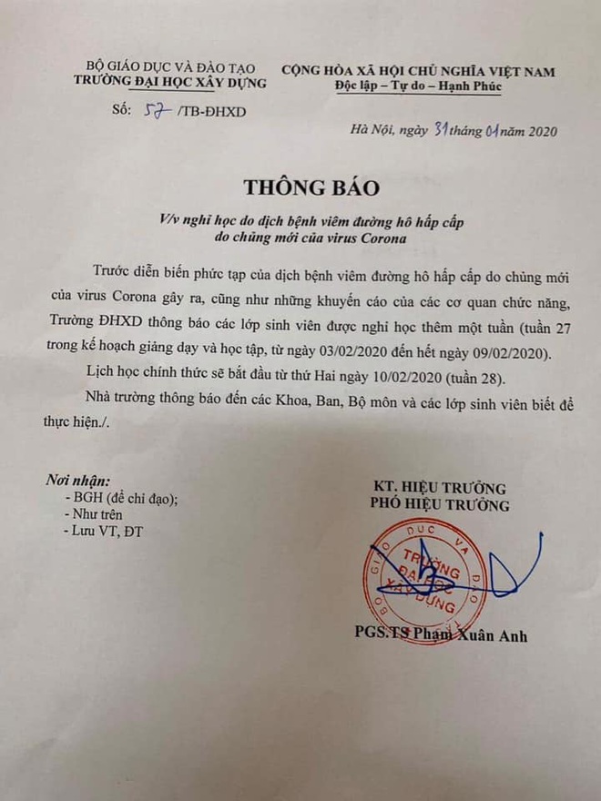 Sau Bách Khoa Hà Nội, có thêm 6 trường Đại học ra thông báo cho sinh viên nghỉ học tránh virus Corona - Ảnh 8.