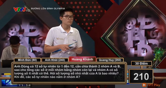 Câu đố mẹo Olympia siêu dễ: Chia số 1 - 12 thành 2 nhóm A và B, tổng mỗi nhóm bằng nhau. Hỏi A có số lượng số nhỏ nhất bao nhiêu? - Ảnh 1. Câu đố mẹo Olympia siêu dễ: Chia số 1 - 12 thành 2 nhóm A và B, tổng mỗi nhóm bằng nhau. Hỏi A có số lượng số nhỏ nhất bao nhiêu? - Ảnh 1.