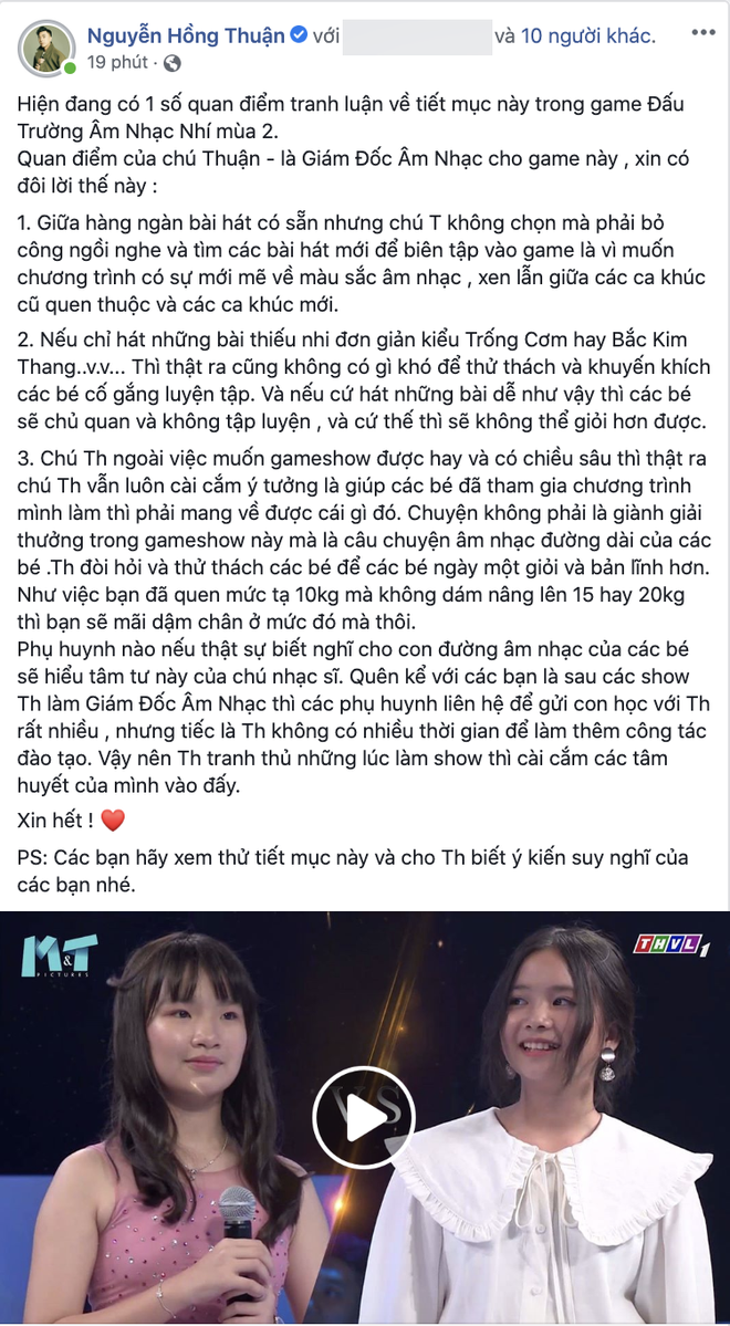 Nguyễn Hồng Thuận lên tiếng khi bị Nam Thư phản ánh chọn nhạc quá khó trong gameshow nhí - Ảnh 3.