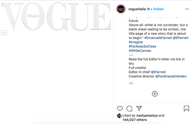 Sốc: Tạp chí Vogue Ý để trang bìa trắng tinh - trống trơn, chuyện gì đang xảy ra? - Ảnh 2.