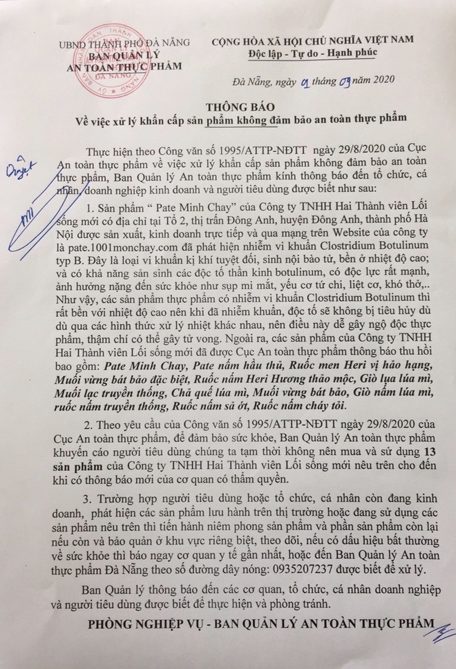 Đà Nẵng khẩn cấp kiểm tra lưu hành 13 sản phẩm liên quan đến công ty sản xuất Pate Minh Chay - Ảnh 3.