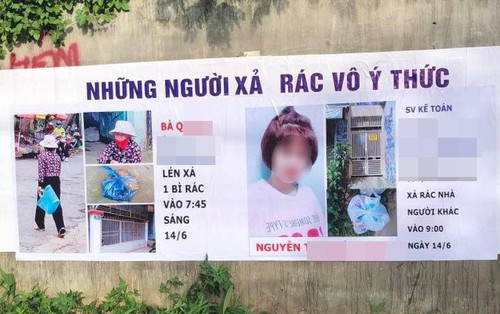 In băng rôn "bêu" tên và hình ảnh của những người được cho là đã xả rác vô ý thức gây tranh cãi trên mạng xã hội