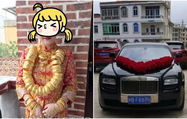 Đám cưới nhà giàu toàn Rolls-Royce siêu sang, cô dâu cổ đeo trĩu vàng