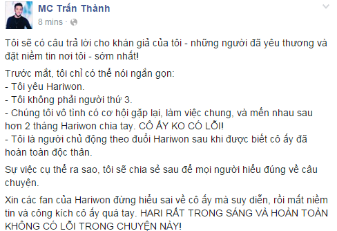 Trấn Thành: Tôi yêu Hari Won nhưng không phải người thứ ba - Ảnh 1.