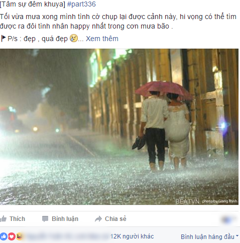 Hình ảnh lãng mạn: Cô dâu chú rể nắm tay lội nước trong cơn mưa bão ở Hà Nội - Ảnh 1.