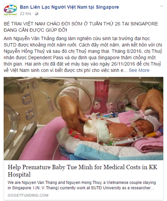 Người bố Việt kêu gọi giúp đỡ 4 tỷ cứu con trai sinh non ở tuần 26 tại Singapore - Ảnh 1.