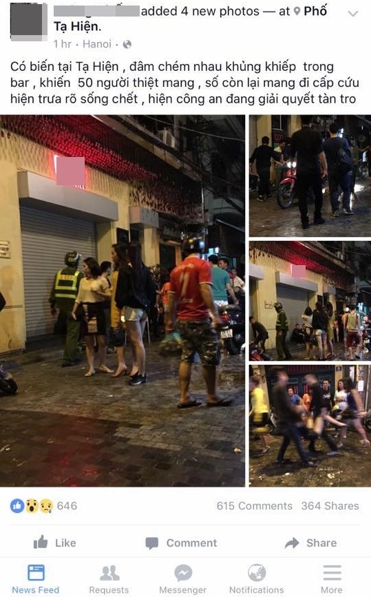 Hà Nội: Sự thật tin đồn đâm chém kinh hoàng khiến 50 người thiệt mạng trong quán bar ở Tạ Hiện - Ảnh 2.
