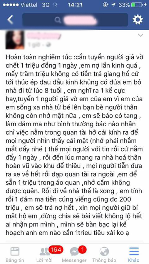 Thiếu nữ tuyển người giả chết để lấy tiền phúng viếng trả nợ - Ảnh 1.