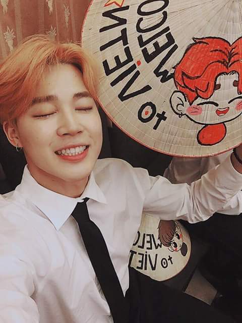 Jimin (BTS) thích thú khoe hình nón lá từ fan Việt trước giờ G - Ảnh 2.