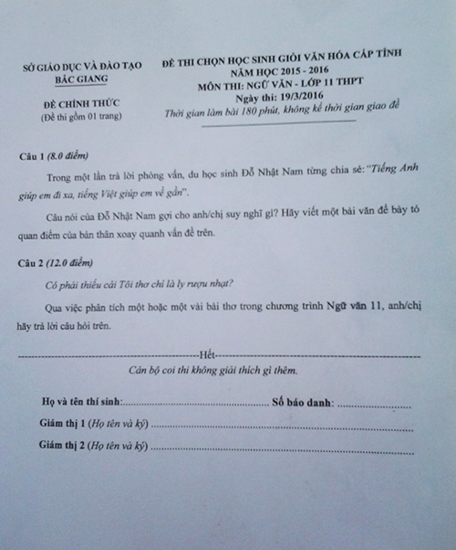 Đề thi Học sinh giỏi Văn gây hứng thú vì sử dụng câu nói của thần đồng Đỗ Nhật Nam - Ảnh 1.