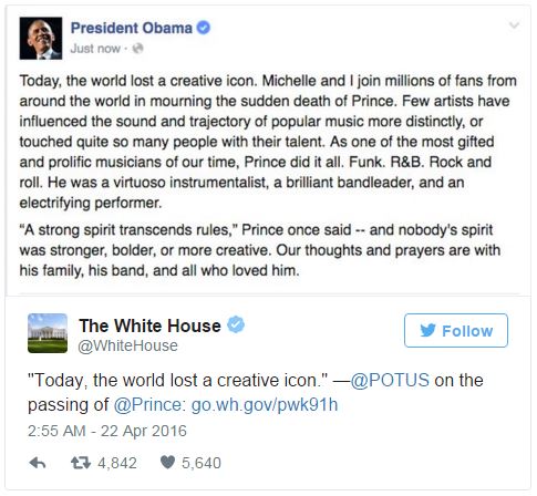 Tổng thống Obama, G-Dragon v&agrave; c&aacute;c si&ecirc;u sao thương tiếc sự ra đi của Prince - Ảnh 1.