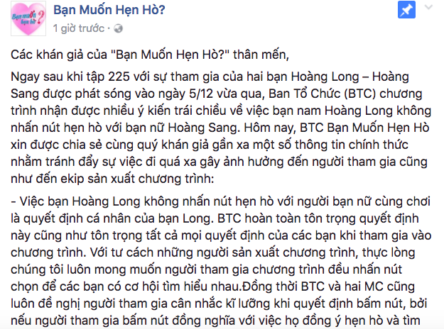 Bị nhân vật tố cắt gọt chương trình, BTC Bạn muốn hẹn hò quyết định lên tiếng - Ảnh 1.