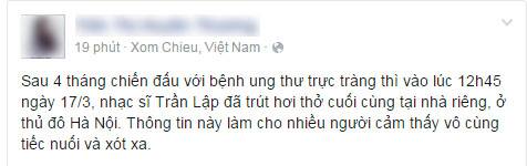 Khán giả đau buồn trước sự ra đi của Trần Lập - Ảnh 11.