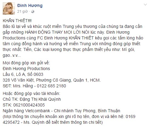 Các sao Việt cũng đang cùng chung tay giúp đỡ đồng bào lũ lụt miền Trung - Ảnh 9.