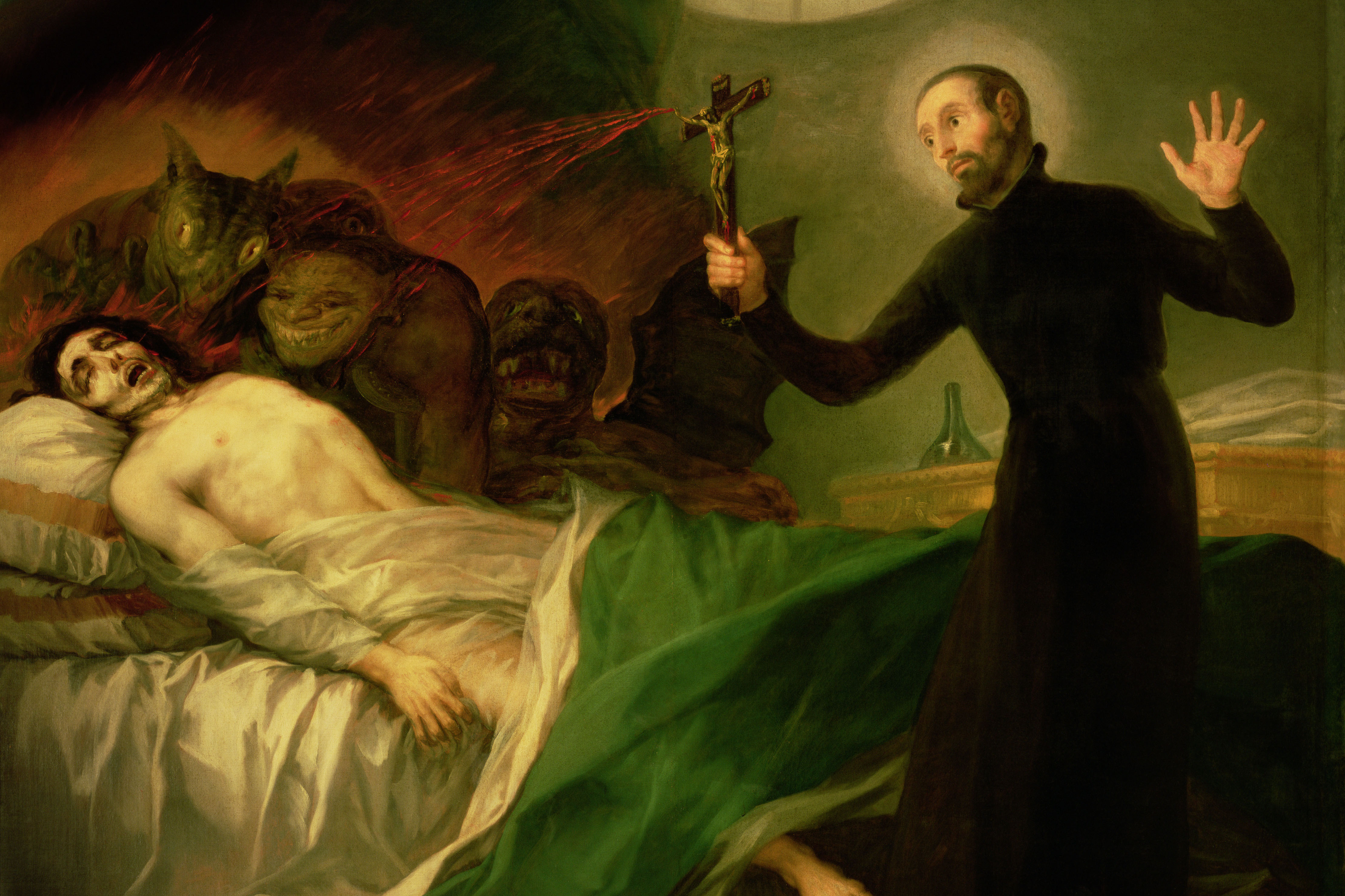 Как называется мертвая душа человек. Франсиско Гойи картина дьявол. Святой Франциск Борджиа изгоняет. Франциск Гойя дьявол картина.